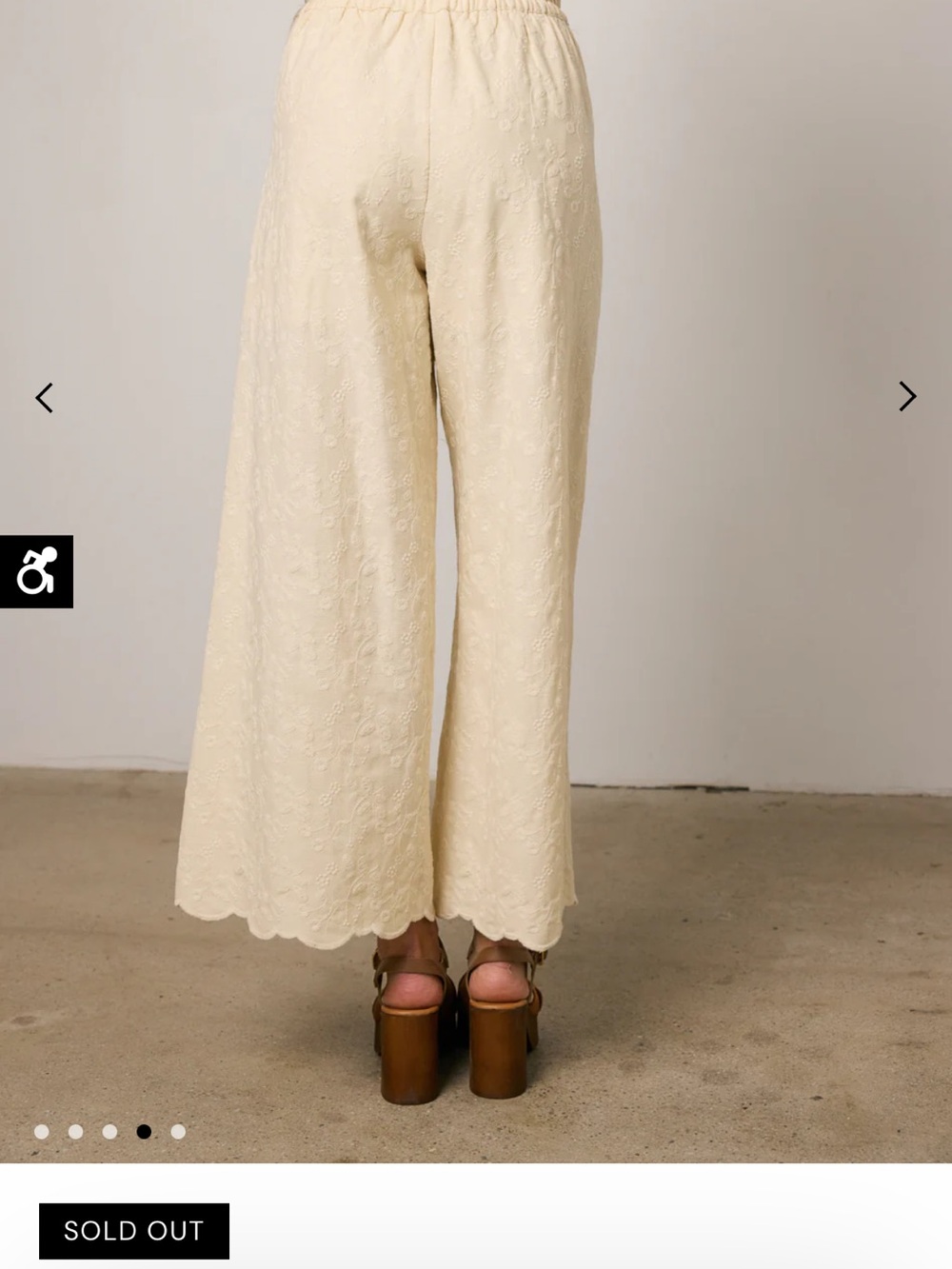 Cream Wide-Leg Embroidered Pants